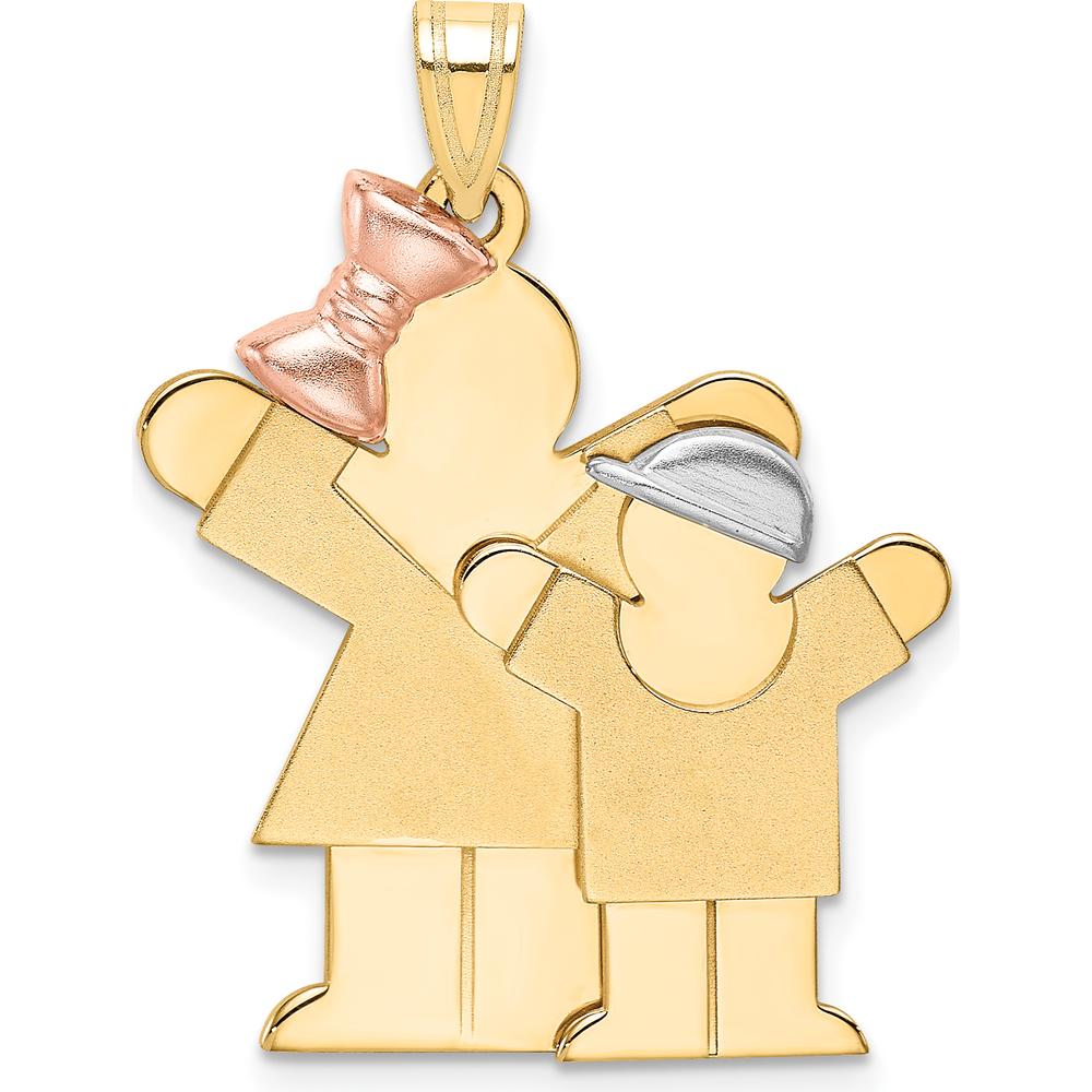 14K Tri-Color Gold The Kids Big Girl and Little Boy Engravable Love Charm - 30mm Length by Oro Pregiato