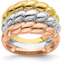 14K Tri-Color Gold Triple Band Fashion Ring with Polished Finish by 0