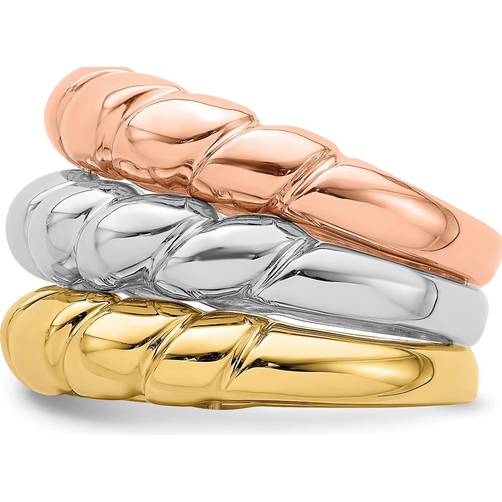 14K Tri-Color Gold Triple Band Fashion Ring with Polished Finish by 0