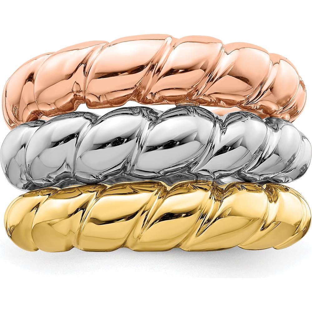 14K Tri-Color Gold Triple Band Fashion Ring with Polished Finish by 0