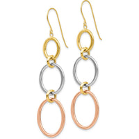 14K Tri-Color Gold Triple Circle Dangle Earrings - Polished Finish, 61mm Length by 0