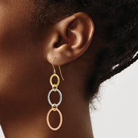 14K Tri-Color Gold Triple Circle Dangle Earrings - Polished Finish, 61mm Length by 0