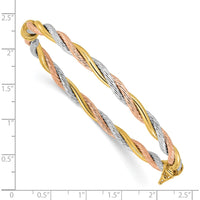 14K Tri-Color Gold Twisted Hinged Oval Bangle Bracelet - Elegant Flexible Design with Polished Finish by Oro Pregiato