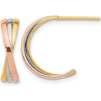 14K Tri-color Gold Twisted Hoop Earrings with Polished Finish by Oro Pregiato