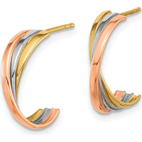14K Tri-color Gold Twisted Hoop Earrings with Polished Finish by Oro Pregiato