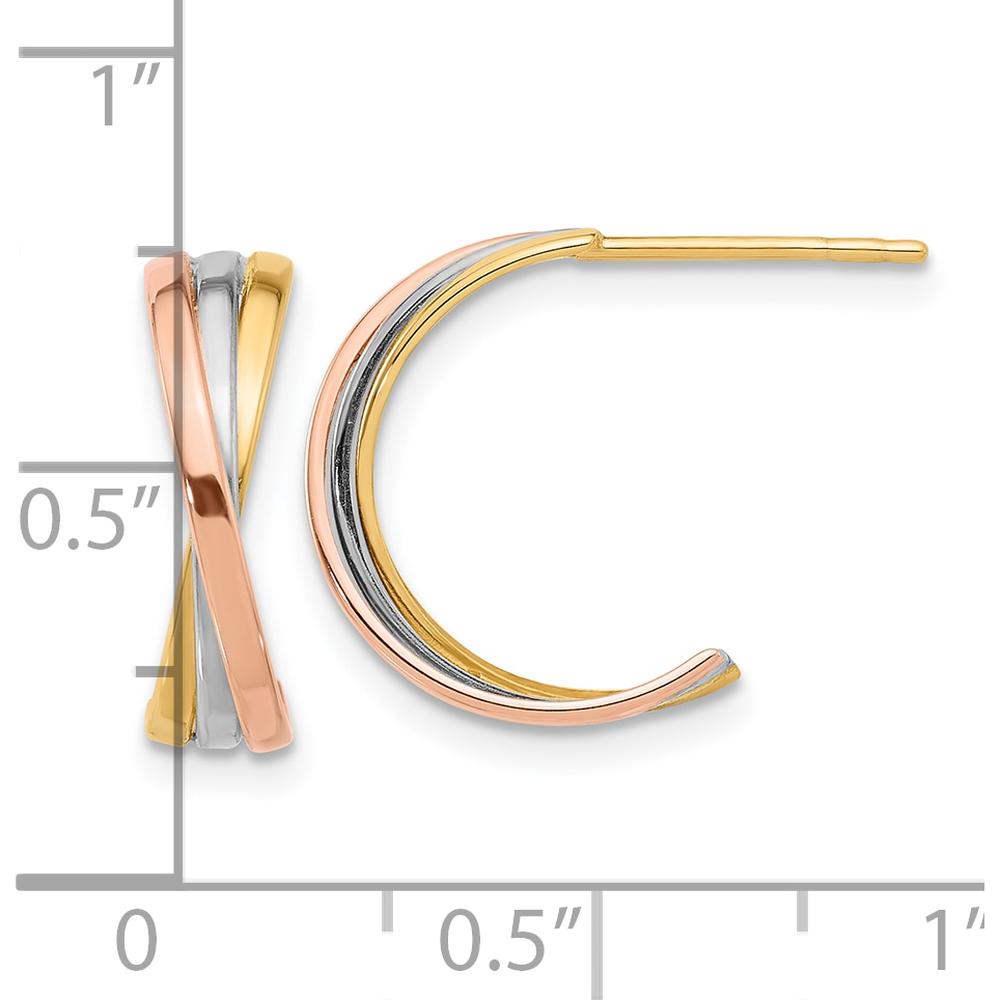 14K Tri-color Gold Twisted Hoop Earrings with Polished Finish by Oro Pregiato