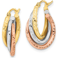 14K Tri-Color Hammered Textured Triple Hoop Earrings by 0