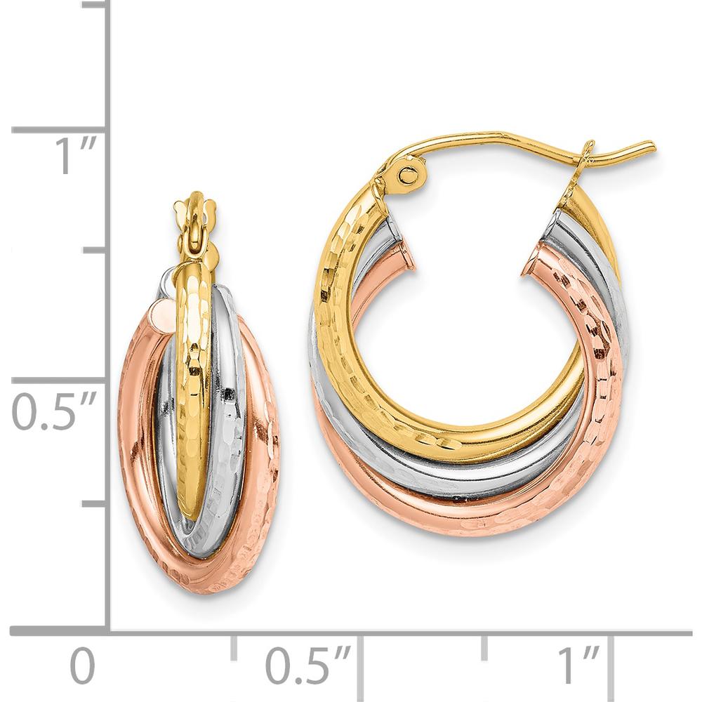 14K Tri-Color Hammered Textured Triple Hoop Earrings by 0