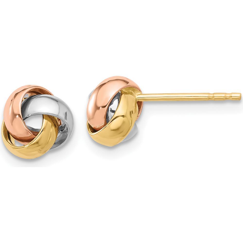14K Tri-color Love Knot Polished Post Earrings - Elegant Design in Yellow, Rose, and White Gold by 0