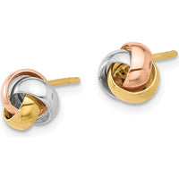 14K Tri-color Love Knot Polished Post Earrings - Elegant Design in Yellow, Rose, and White Gold by 0
