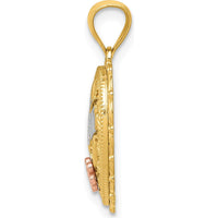 14K Tri-Color Polished #1 MOM Reversible Heart Pendant - Textured Design by Oro Pregiato