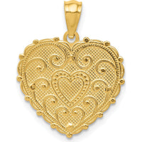 14K Tri-Color Polished #1 MOM Reversible Heart Pendant - Textured Design by Oro Pregiato