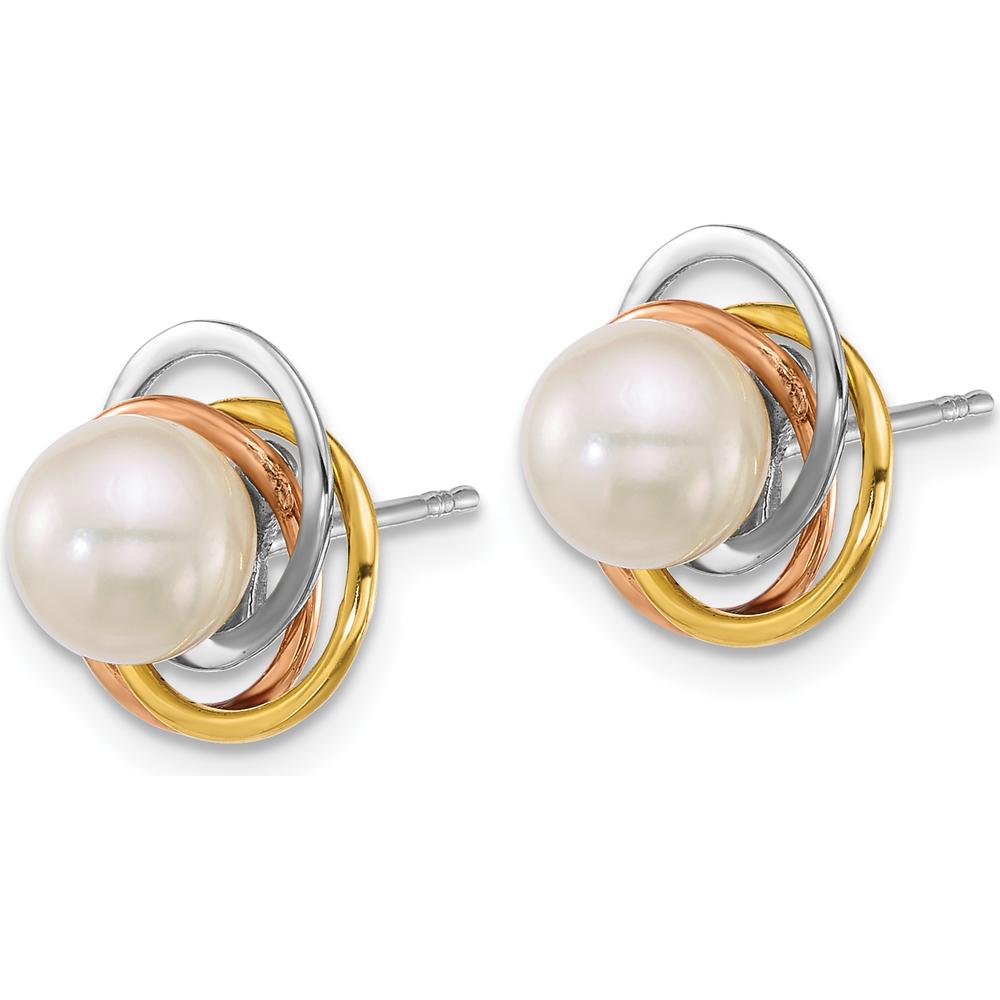 14K Tri-color Polished 6-7mm Round White South Sea Saltwater Cultured Pearl Love Knot Post Earrings by Monteluci Fine Jewelry