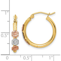 14K Tri-Color Polished & Satin Flower Hoop Earrings by 0