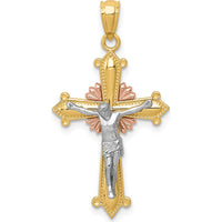 14K Tri-color Polished Crucifix Pendant - Faith Inspired Design in Yellow, White, and Rose Gold by Oro Pregiato