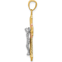 14K Tri-color Polished Crucifix Pendant - Faith Inspired Design in Yellow, White, and Rose Gold by Oro Pregiato