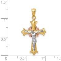 14K Tri-color Polished Crucifix Pendant - Faith Inspired Design in Yellow, White, and Rose Gold by Oro Pregiato
