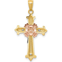 14K Tri-color Polished Crucifix Pendant - Faith Inspired Design in Yellow, White, and Rose Gold by Oro Pregiato