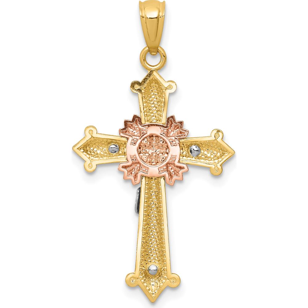 14K Tri-color Polished Crucifix Pendant - Faith Inspired Design in Yellow, White, and Rose Gold by Oro Pregiato