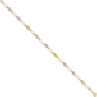 14K Tri-Color Polished Diamond-Cut Beads and Oval Link 7" Bracelet by Oro Pregiato