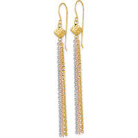 14K Tri-color Polished Fancy Chain Dangle Tassel Shepherd Hook Earrings - 72.5mm Length by 0