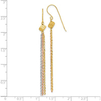 14K Tri-color Polished Fancy Chain Dangle Tassel Shepherd Hook Earrings - 72.5mm Length by 0