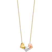 14K Tri-color Polished Heart Necklace with Cable Chain and Extender - 17" plus 1" Extender by 0