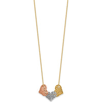 14K Tri-color Polished Heart Necklace with Cable Chain and Extender - 17" plus 1" Extender by 0