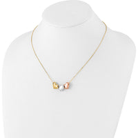 14K Tri-color Polished Heart Necklace with Cable Chain and Extender - 17" plus 1" Extender by 0