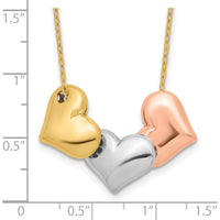14K Tri-color Polished Heart Necklace with Cable Chain and Extender - 17" plus 1" Extender by 0