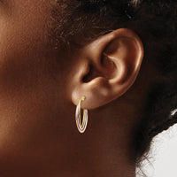 14K Tri-Color Polished Oval Hoop Earrings - 22mm Length, 5mm Width by 0