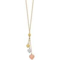 14K Tri-color Three Puffed Hearts 16" Lariat Necklace Plus 2" Extender by 0