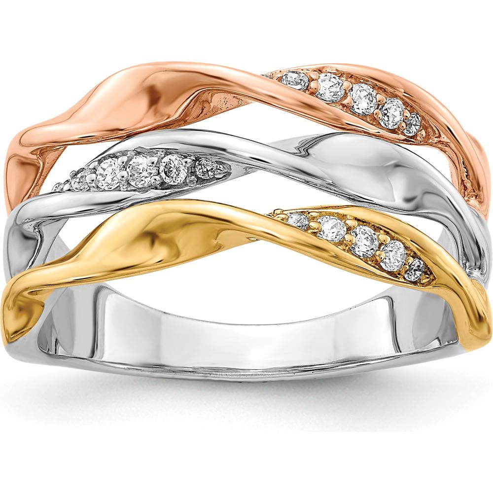 14K Tri-Color Triple Twist Ring with Prong-Set Round Diamonds - 0.16 Carat Total Diamond Weight by 0