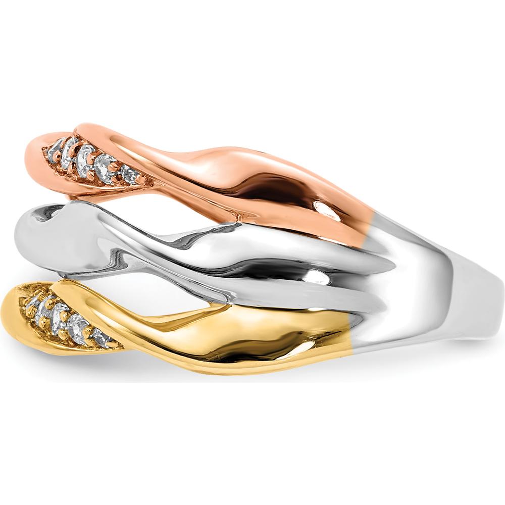 14K Tri-Color Triple Twist Ring with Prong-Set Round Diamonds - 0.16 Carat Total Diamond Weight by 0