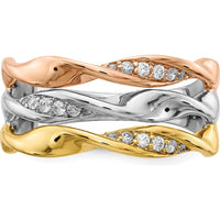 14K Tri-Color Triple Twist Ring with Prong-Set Round Diamonds - 0.16 Carat Total Diamond Weight by 0
