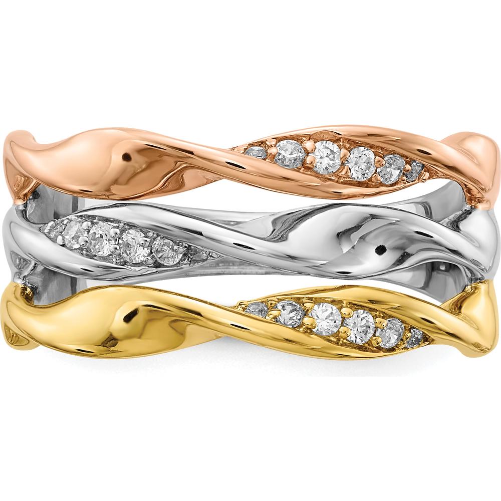 14K Tri-Color Triple Twist Ring with Prong-Set Round Diamonds - 0.16 Carat Total Diamond Weight by 0