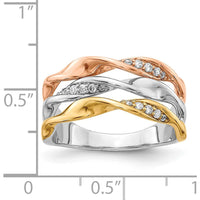 14K Tri-Color Triple Twist Ring with Prong-Set Round Diamonds - 0.16 Carat Total Diamond Weight by 0