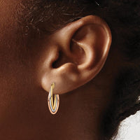 14K Tri-Color Twisted Hoop Earrings - Polished Finish, 18mm Length, 12mm Width by 0
