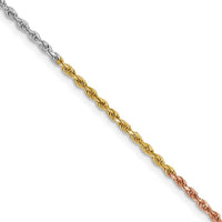 14K Tri-Colored 24" Diamond-Cut Rope Necklace with Lobster Clasp - 1.5mm Width