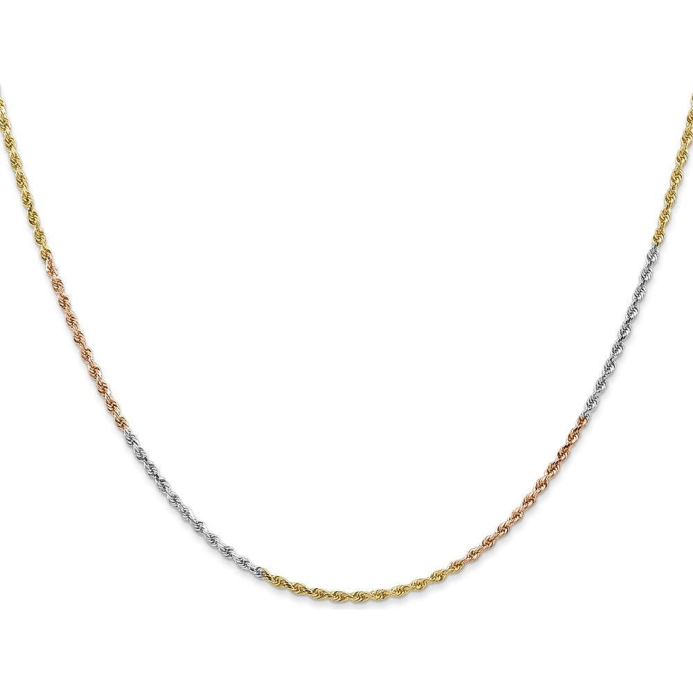 14K Tri-Colored 24" Diamond-Cut Rope Necklace with Lobster Clasp - 1.5mm Width