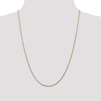 14K Tri-Colored 24" Diamond-Cut Rope Necklace with Lobster Clasp - 1.5mm Width