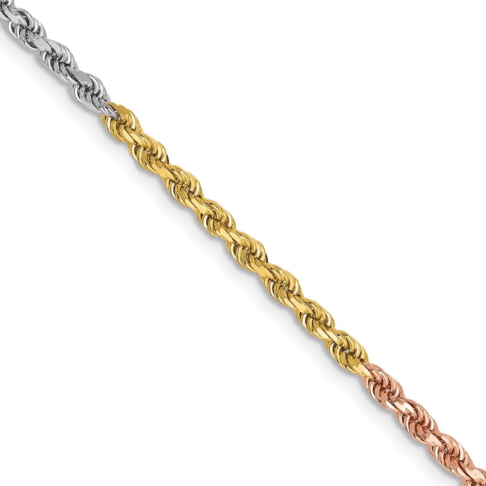 14K Tri-Colored Gold 16" 2.5mm Diamond-Cut Rope Chain Necklace with Lobster Clasp
