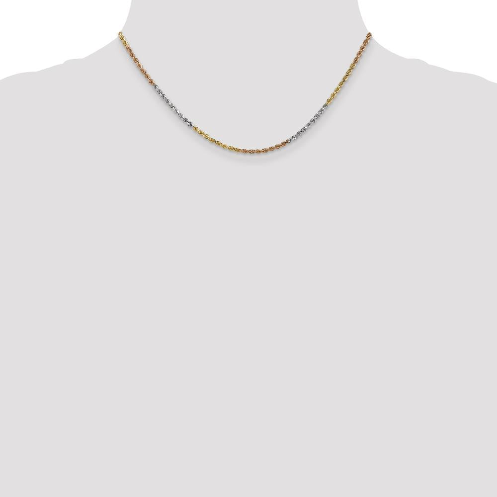 14K Tri-Colored Gold 16" 2.5mm Diamond-Cut Rope Chain Necklace with Lobster Clasp