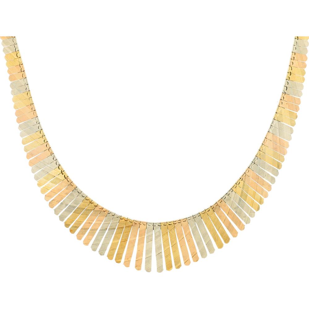 14K Tri - Tone Gold 14.5 - Inch Station Choker Necklace - 26.7g Total Gold Weight
