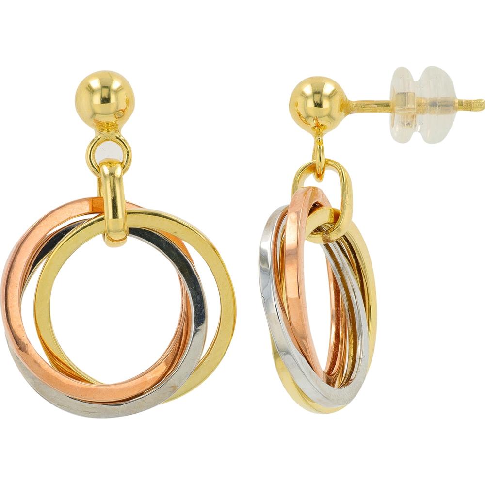 14K Tri - Tone Gold Crossover Circle Earrings - Timeless Design in Yellow, White & Rose Gold
