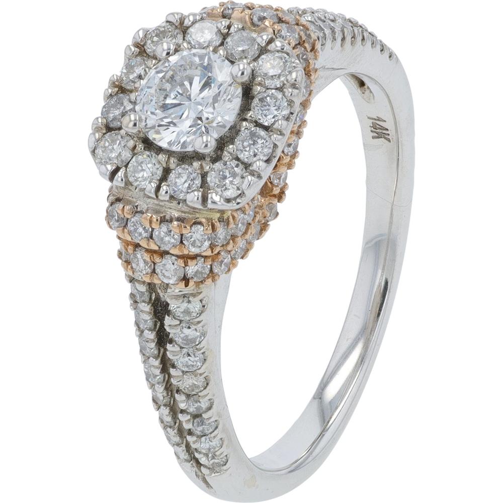 14K Two-Tone 1.02 Carat Diamond Engagement Ring with Halo - 0.33 Carat Round Diamond