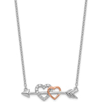 14K Two-Tone 1/20 Carat Diamond Hearts on Arrow Necklace - 18" by Oro Pregiato