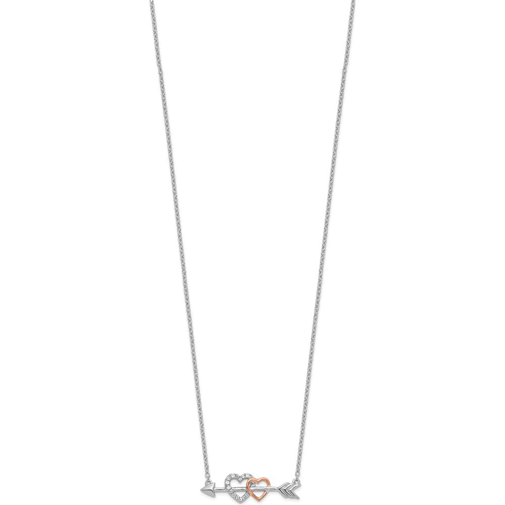 14K Two-Tone 1/20 Carat Diamond Hearts on Arrow Necklace - 18" by Oro Pregiato