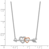 14K Two-Tone 1/20 Carat Diamond Hearts on Arrow Necklace - 18" by Oro Pregiato