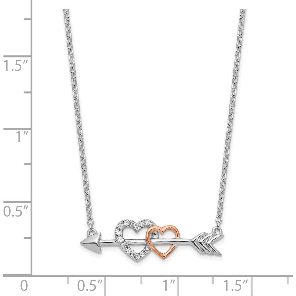 14K Two-Tone 1/20 Carat Diamond Hearts on Arrow Necklace - 18" by Oro Pregiato
